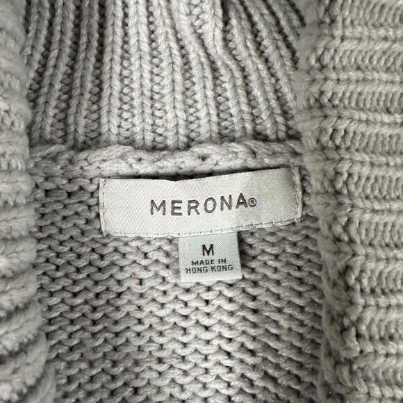Merona M Cable Knit Sleeveless Cardigan Shawl Collar Button Front Light Gray - Picture 3 of 6